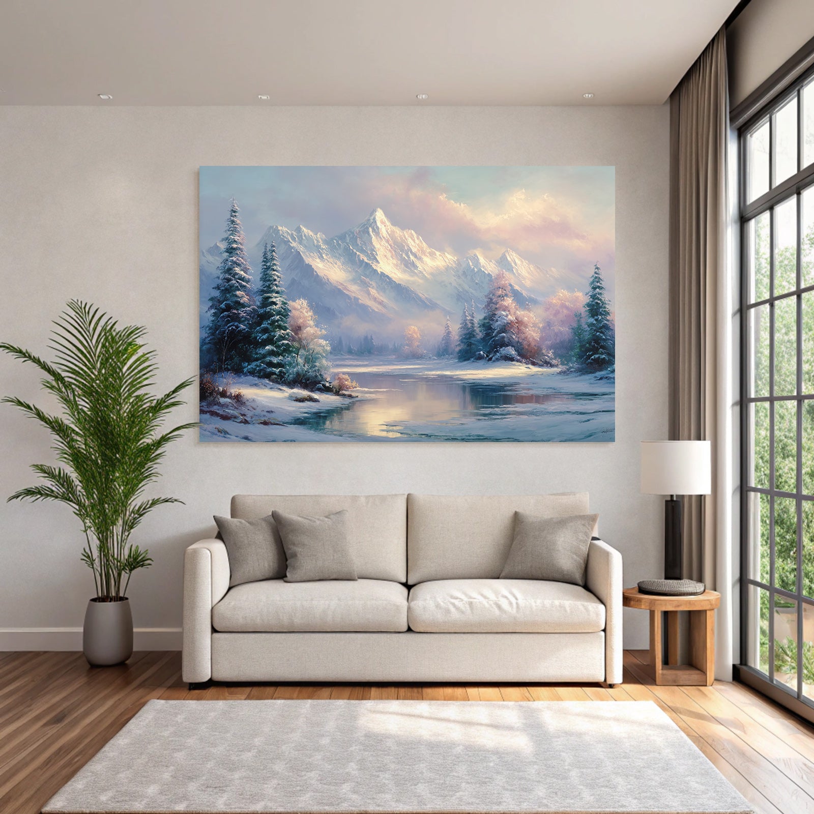 Landschaft Im Schnee Mit Berg Und See