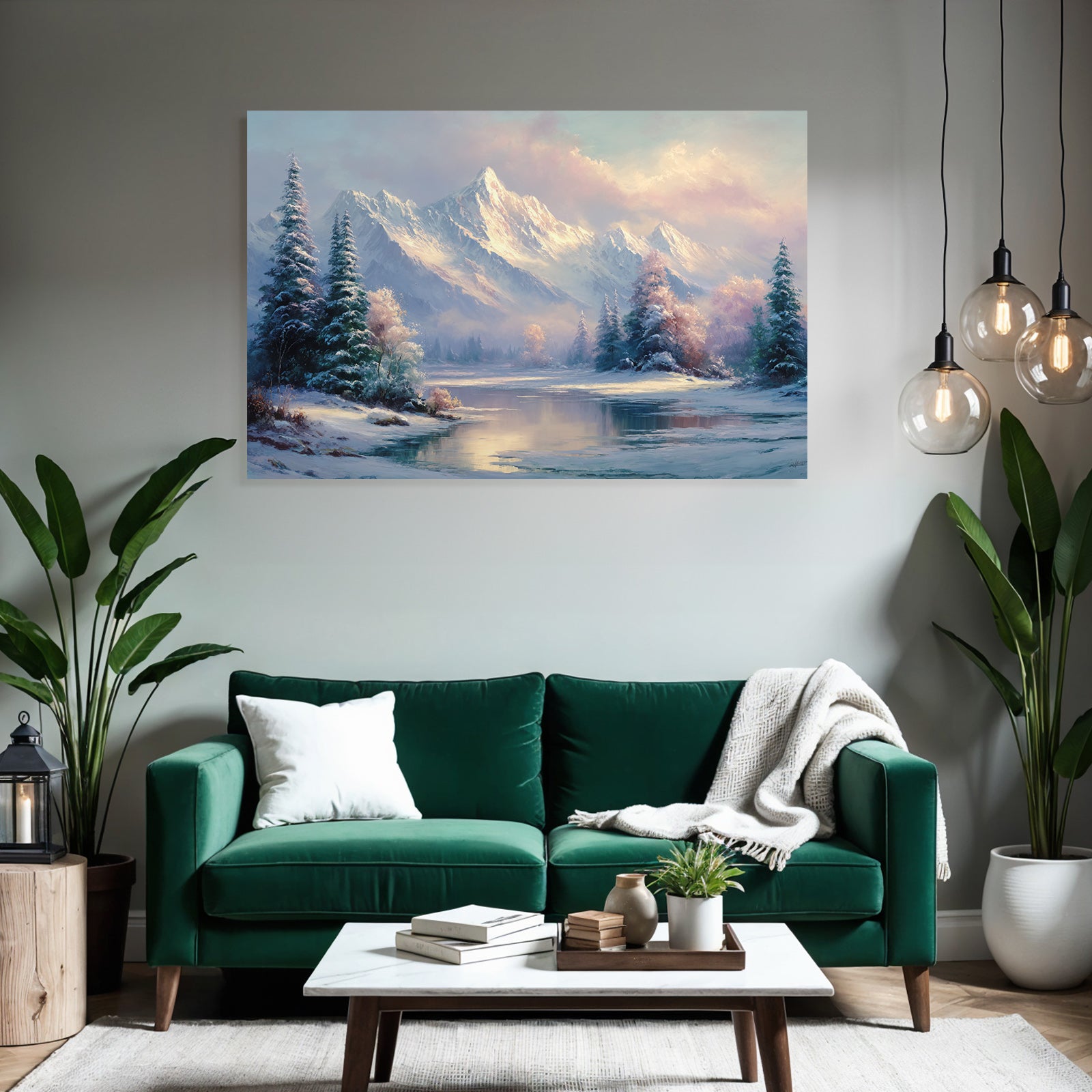 Landschaft Im Schnee Mit Berg Und See