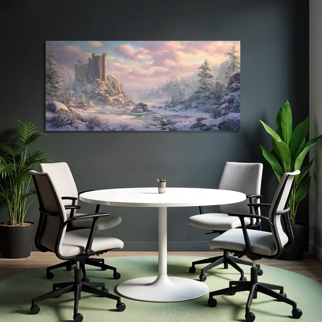 Landschaft Mit Burg Und Schnee Auf Hügel