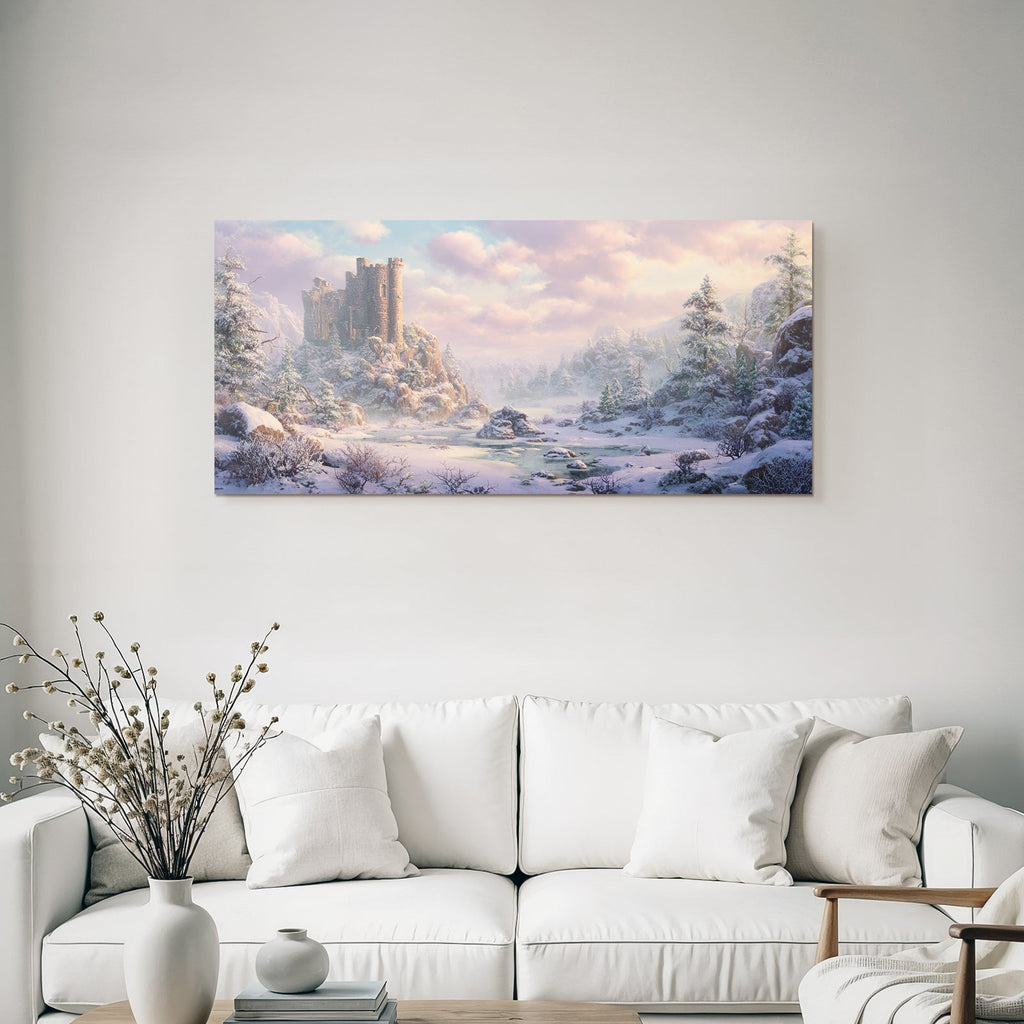 Landschaft Mit Burg Und Schnee Auf Hügel