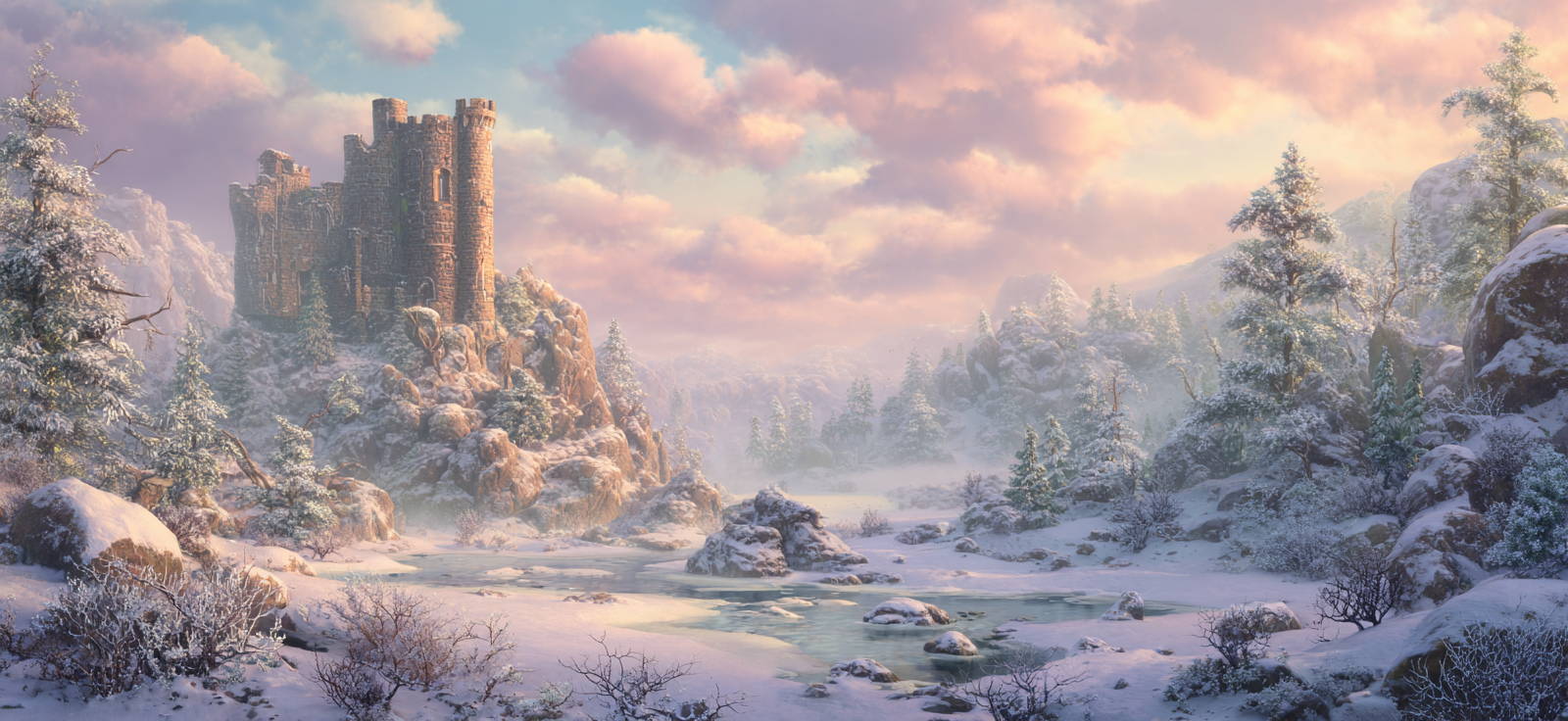 Landschaft Mit Burg Und Schnee Auf Hügel | Winter | Jahreszeiten