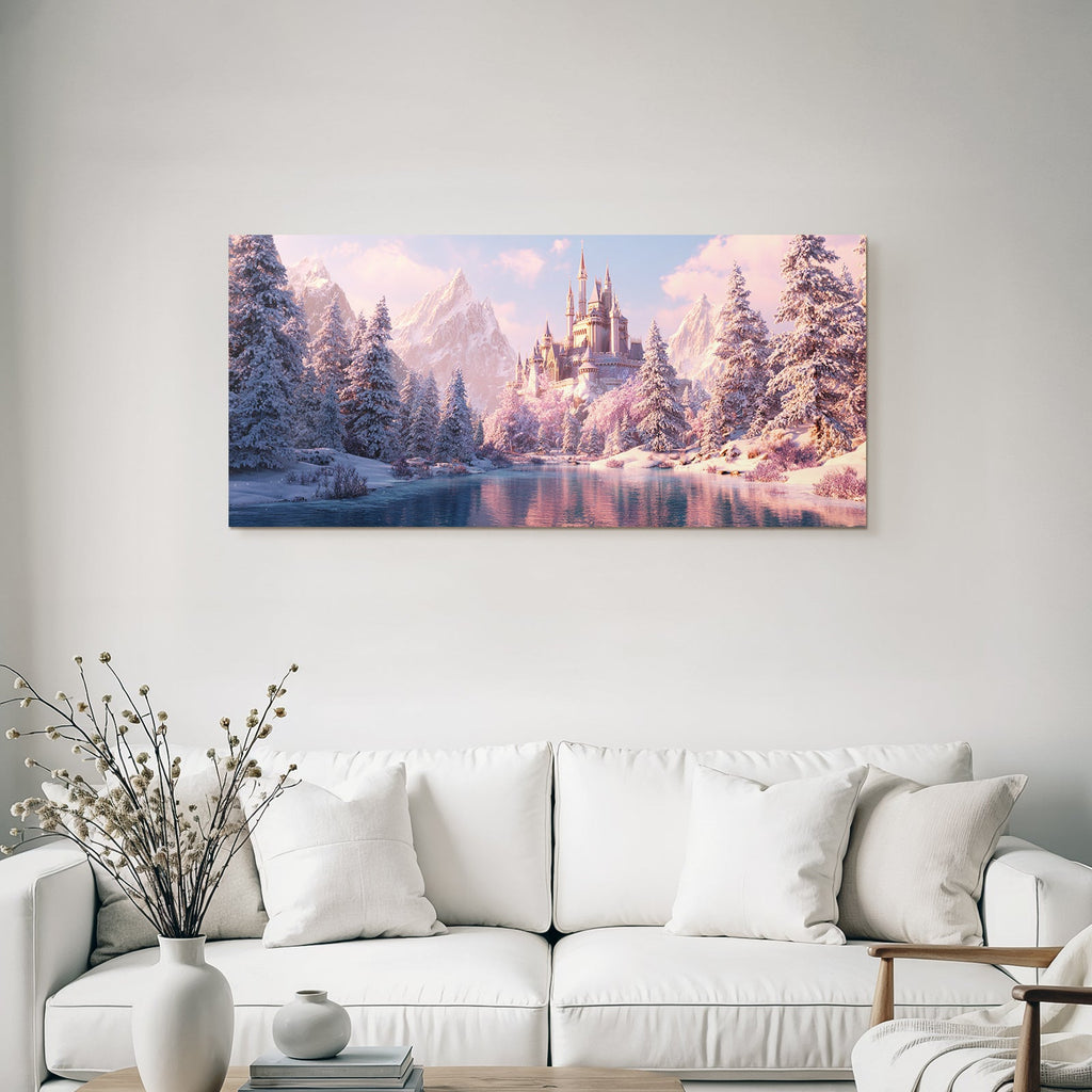 Landschaft Mit Schloss Und Schneeberg Und Fluss