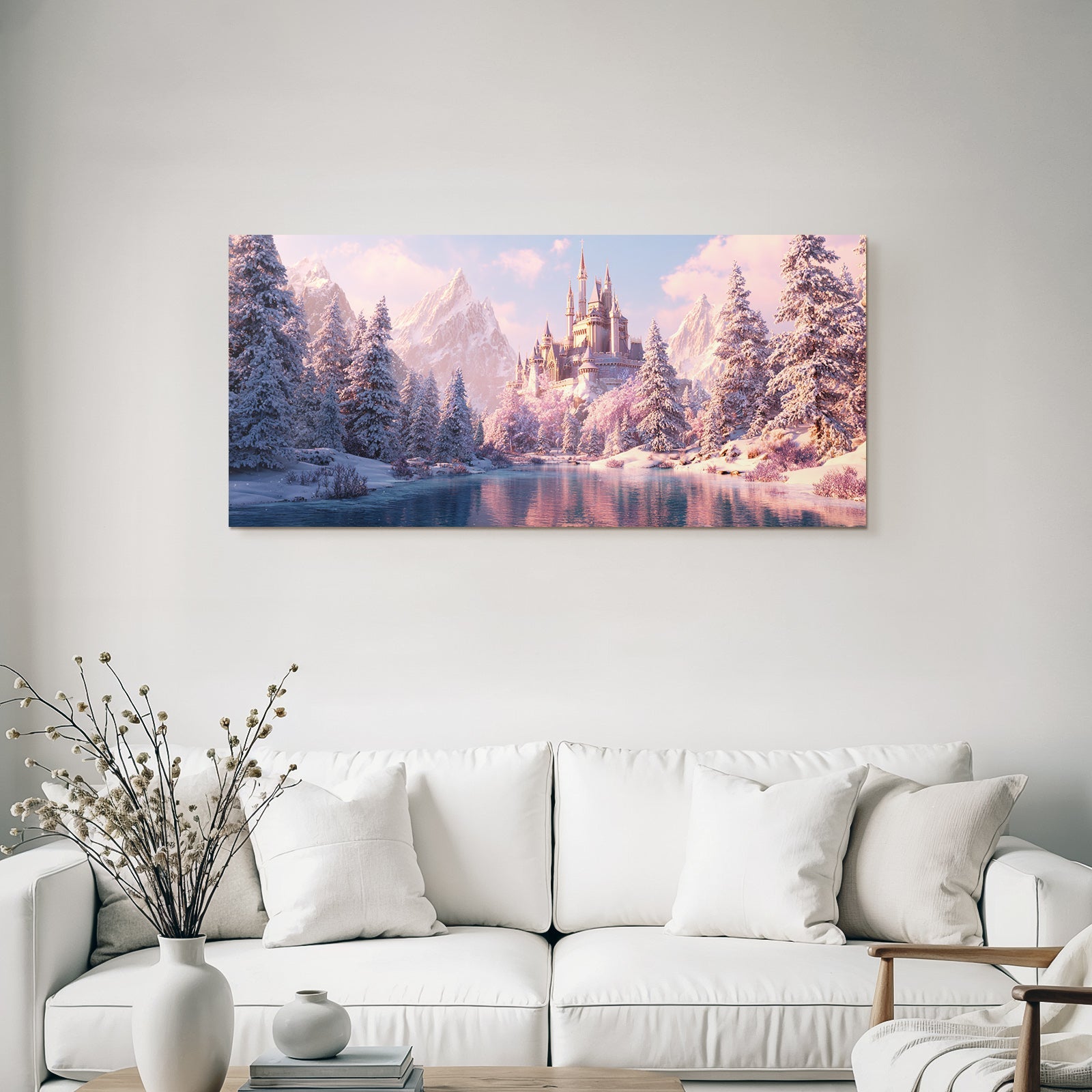 Landschaft Mit Schloss Und Schneeberg Und Fluss