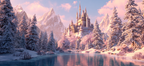 Landschaft Mit Schloss Und Schneeberg Und Fluss | Winter | Jahreszeiten