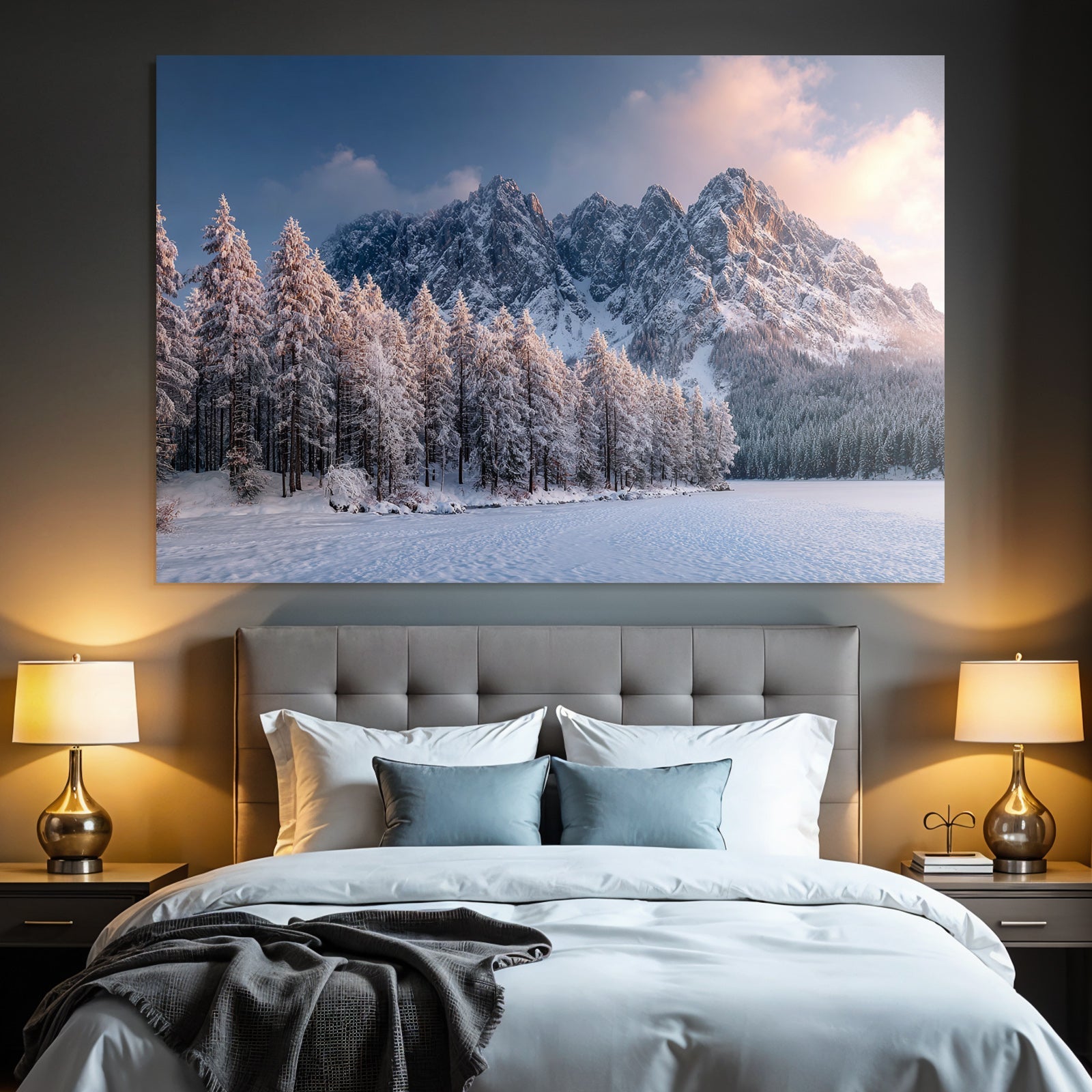 Landschaft Mit Schneebedeckten Bergen Und Baumern