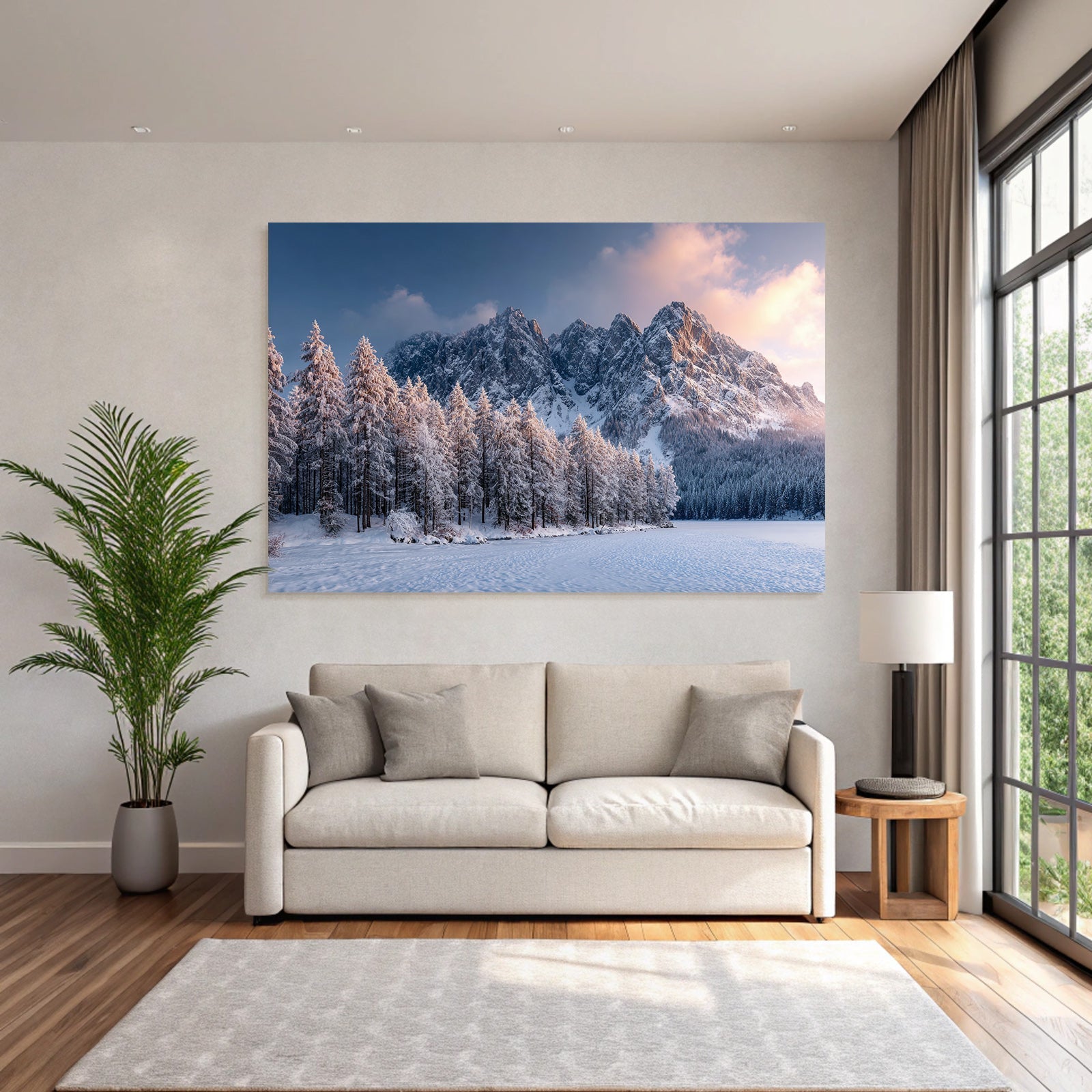 Landschaft Mit Schneebedeckten Bergen Und Baumern
