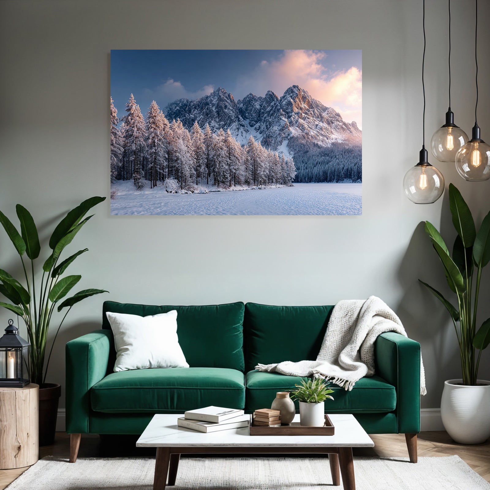 Landschaft Mit Schneebedeckten Bergen Und Baumern