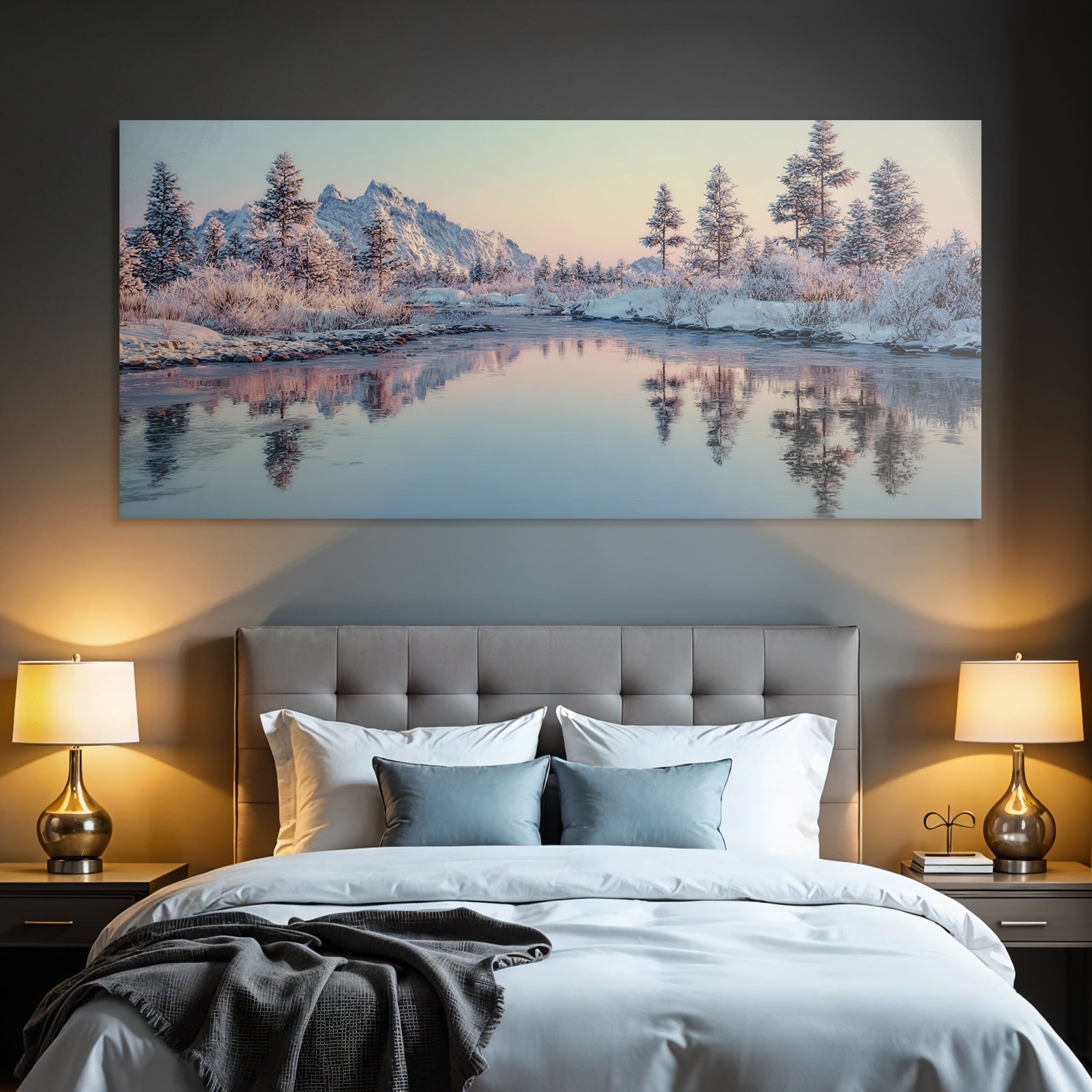 Landschaft Mit Schneebedeckten Bergen Und Fluss