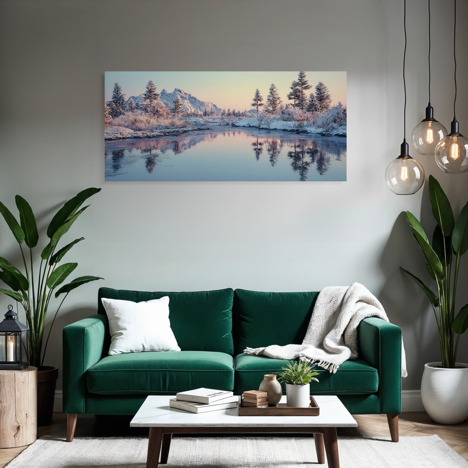 Landschaft Mit Schneebedeckten Bergen Und Fluss