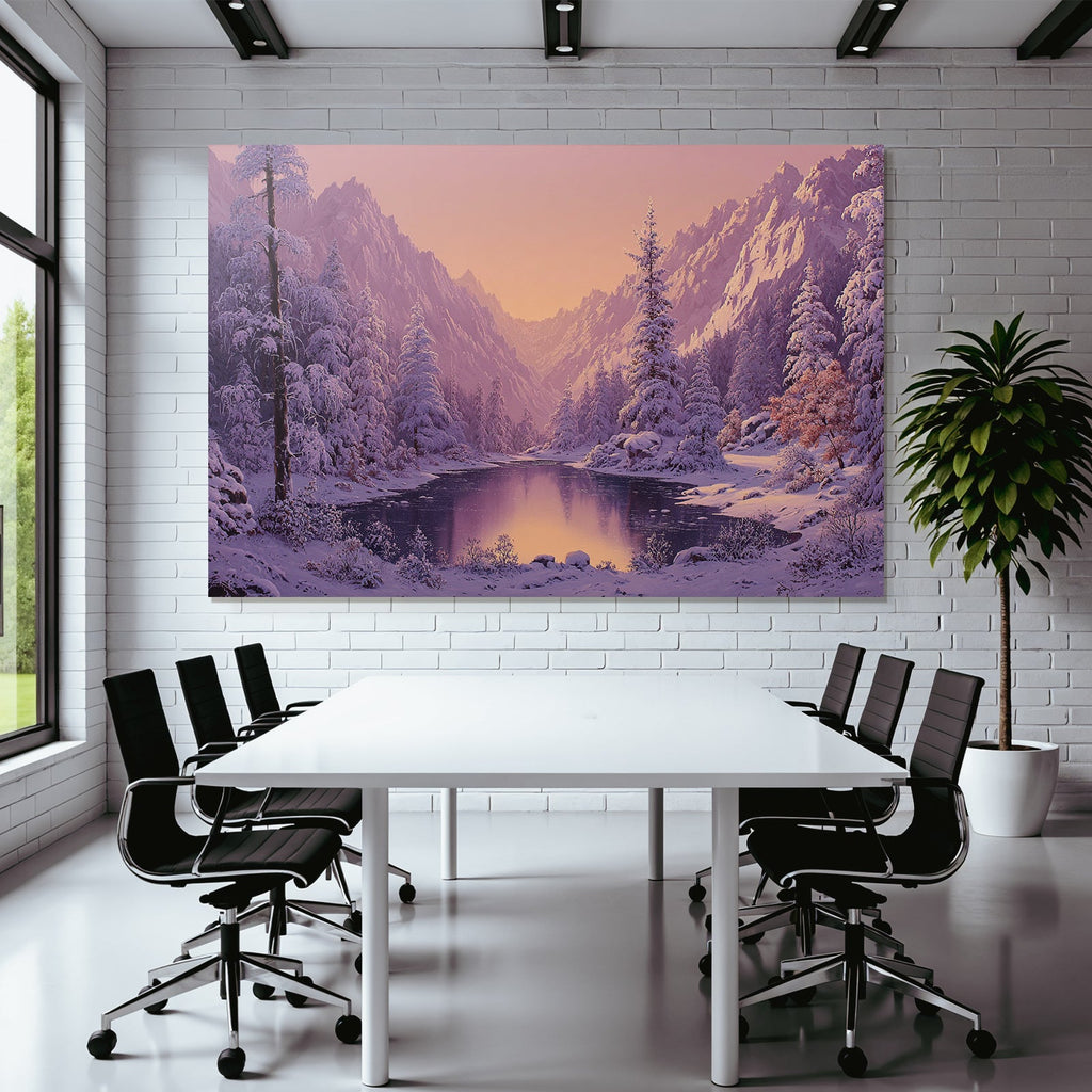Landschaft Mit Schneebedeckten Bergen Und Ruhigem Wasser