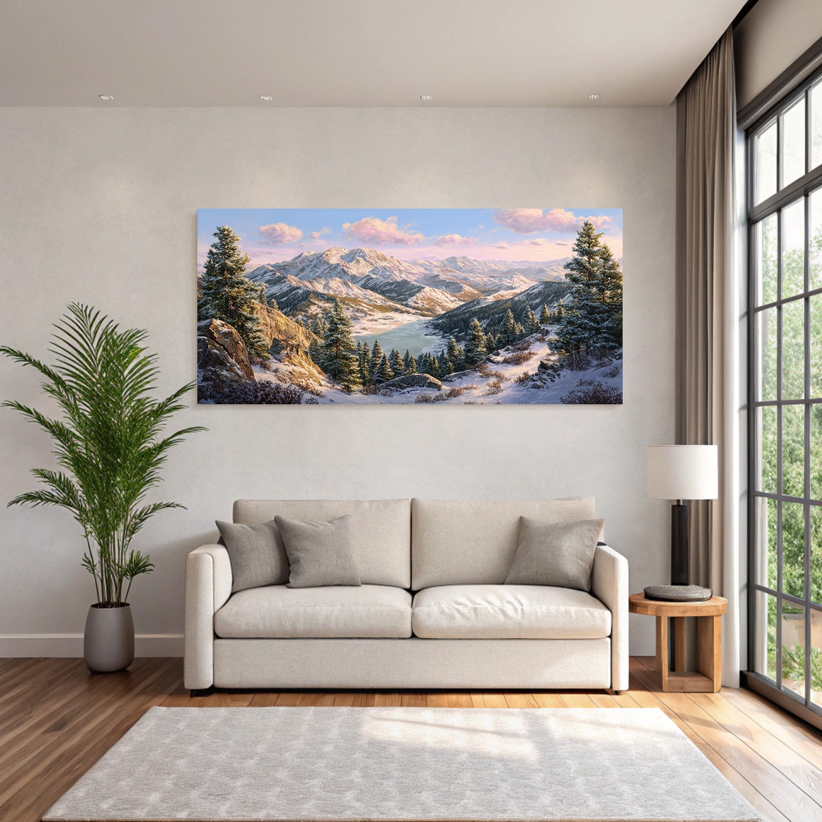 Landschaft Mit Schneebedeckten Bergen Und See
