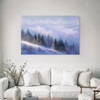 Landschaft Mit Schneebedeckten Hügeln Und Nebel