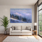 Landschaft Mit Schneebedeckten Hügeln Und Nebel