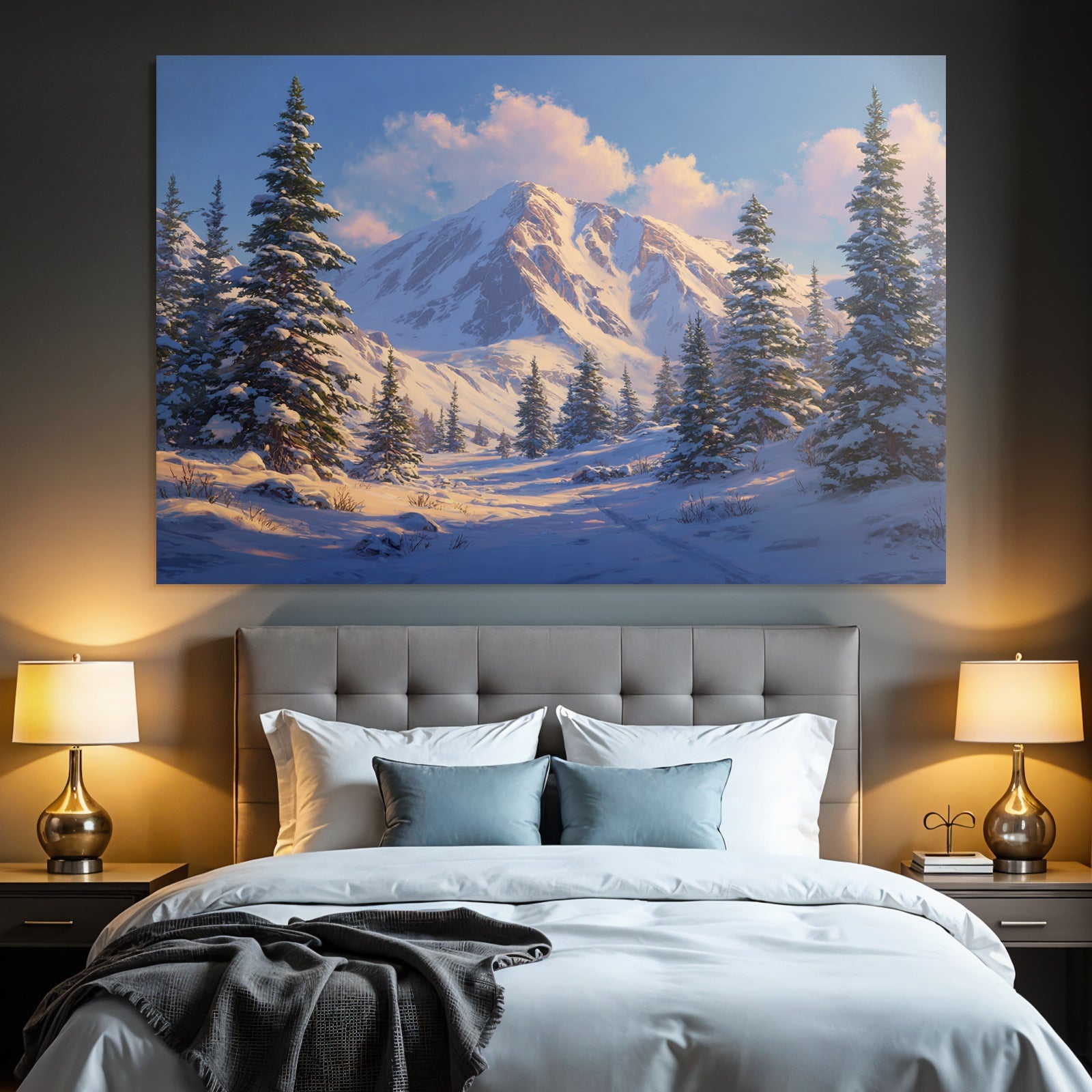 Landschaft Schneebedeckte Berge Und Evergreen Bäume