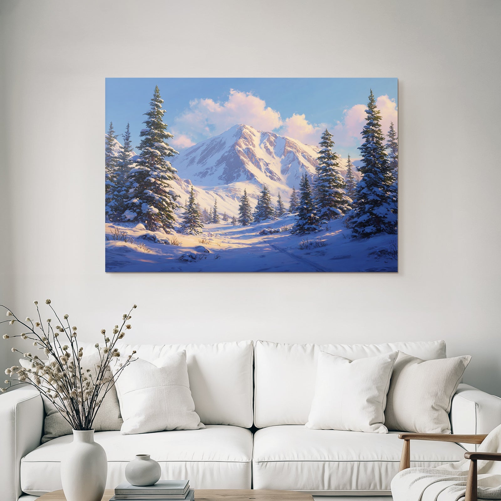 Landschaft Schneebedeckte Berge Und Evergreen Bäume