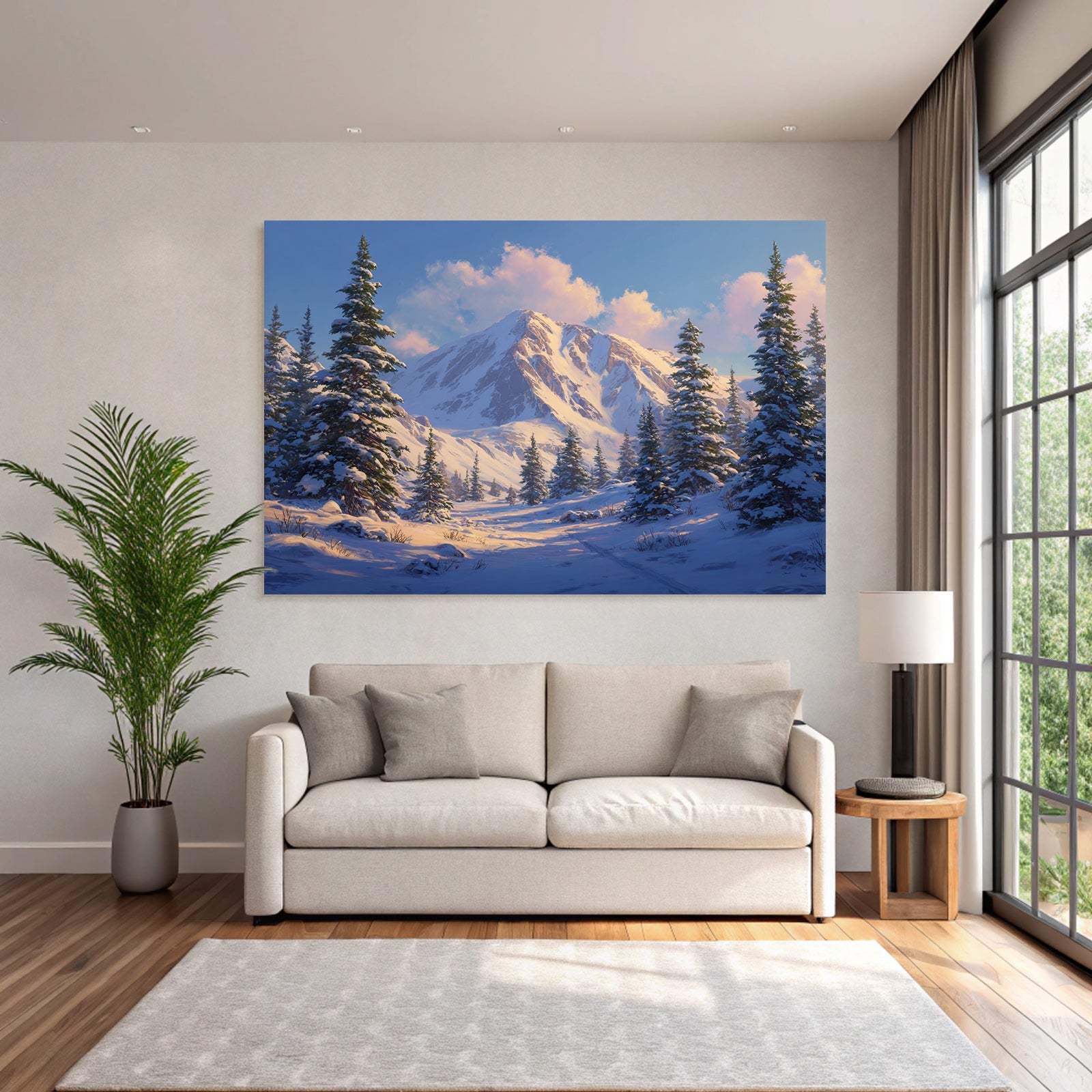 Landschaft Schneebedeckte Berge Und Evergreen Bäume