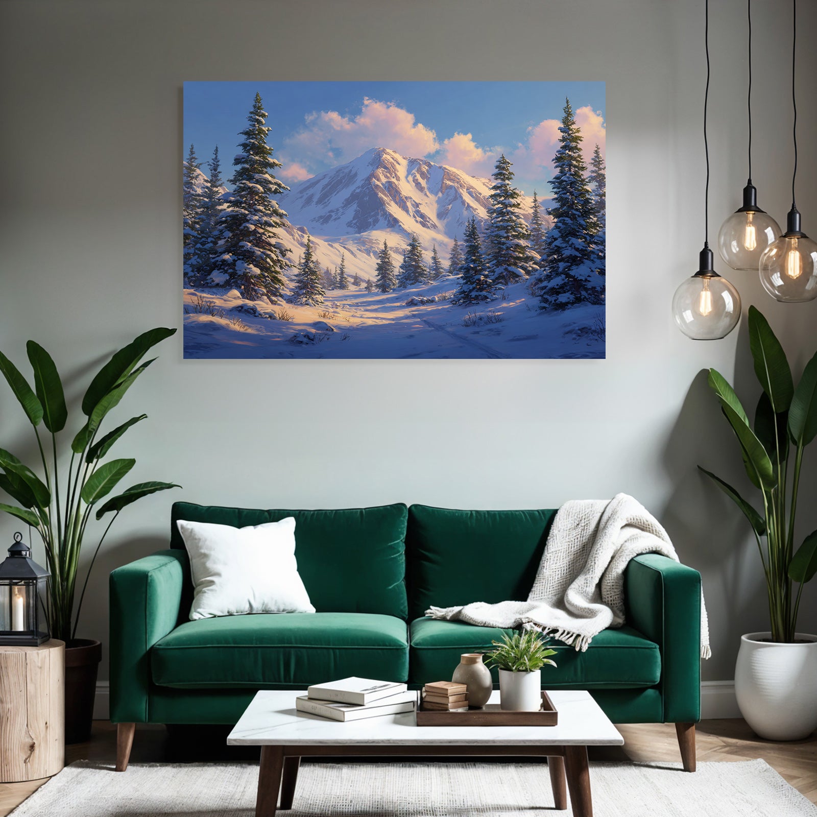 Landschaft Schneebedeckte Berge Und Evergreen Bäume