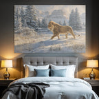 Lion Im Landschaft Mit Tannenbaum Und Bergen