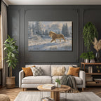 Lion Im Landschaft Mit Tannenbaum Und Bergen