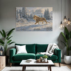 Lion Im Landschaft Mit Tannenbaum Und Bergen