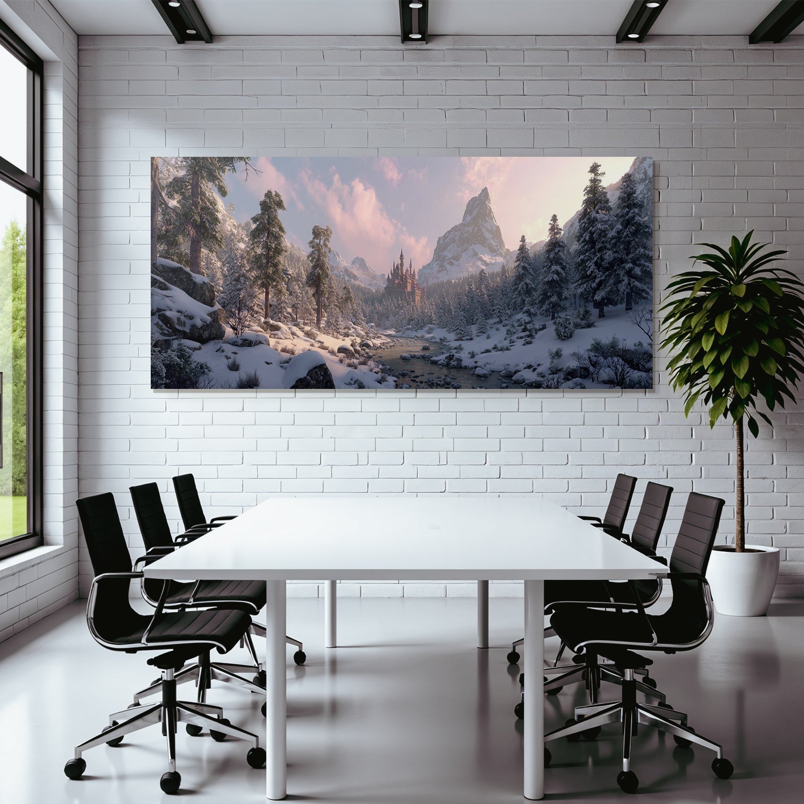 Märchenhafte Landschaft Mit Schloss Und Schneebedeckten Bäumen