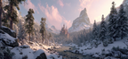 Märchenhafte Landschaft Mit Schloss Und Schneebedeckten Bäumen | Winter | Jahreszeiten