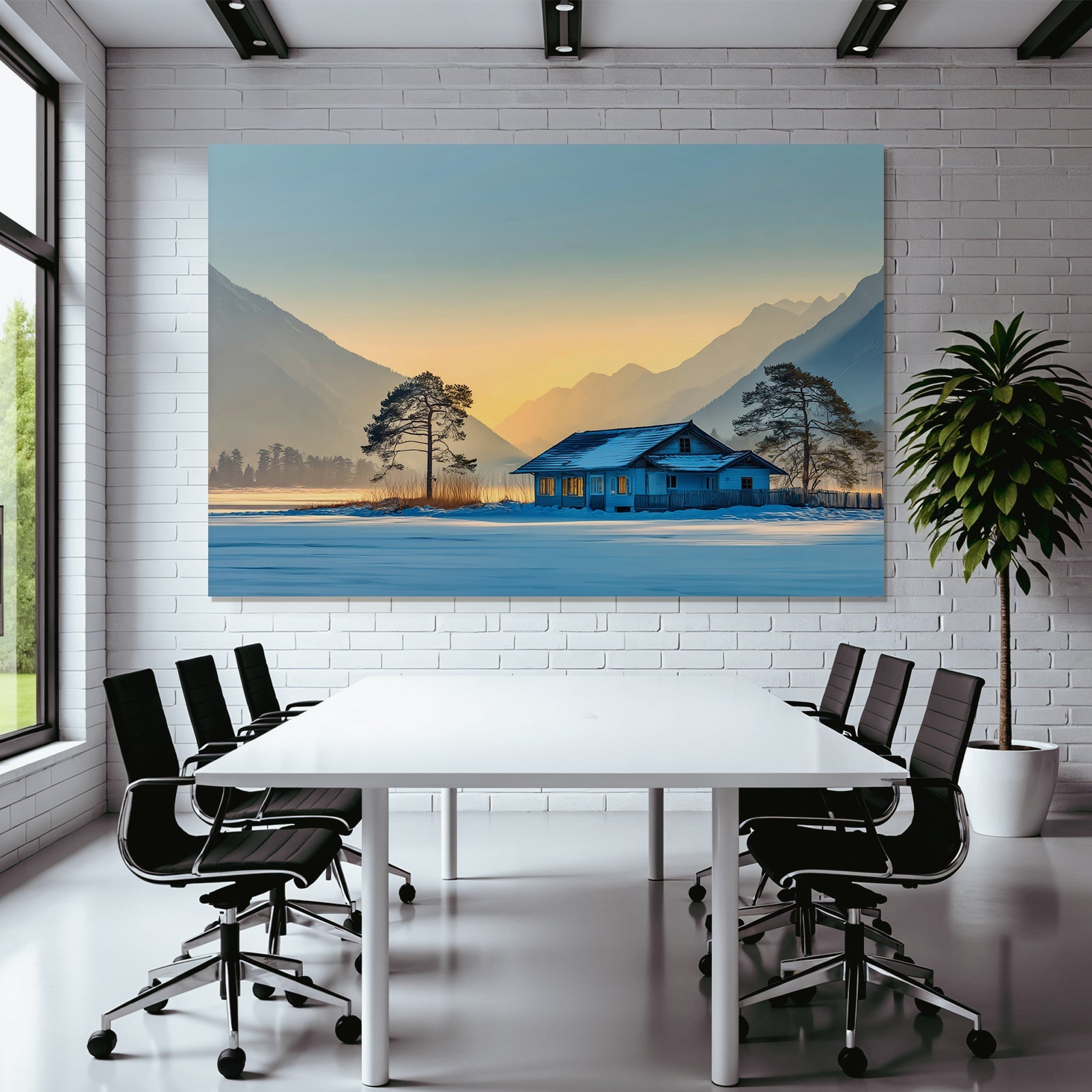 Ruhige Landschaft Hütte Im Schnee Mit Bergen Hinten