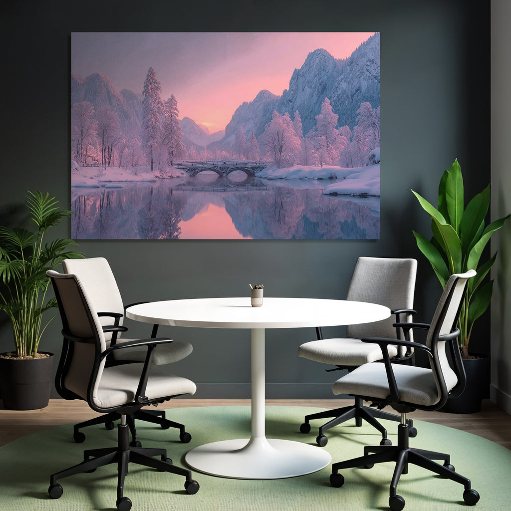 Ruhige Landschaft Mit Schneebedeckten Bäumen Und Fluss