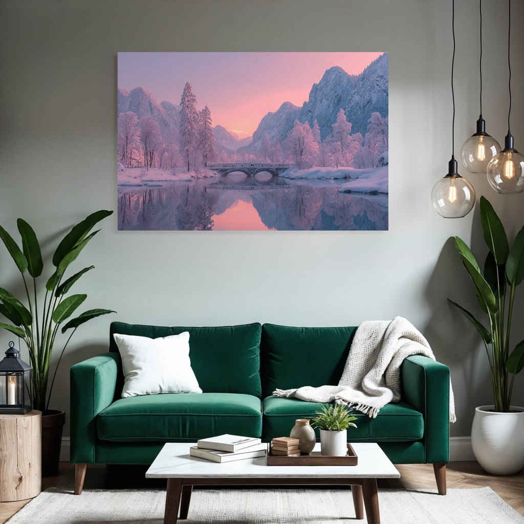 Ruhige Landschaft Mit Schneebedeckten Bäumen Und Fluss