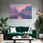 Ruhige Landschaft Mit Schneebedeckten Bäumen Und Fluss