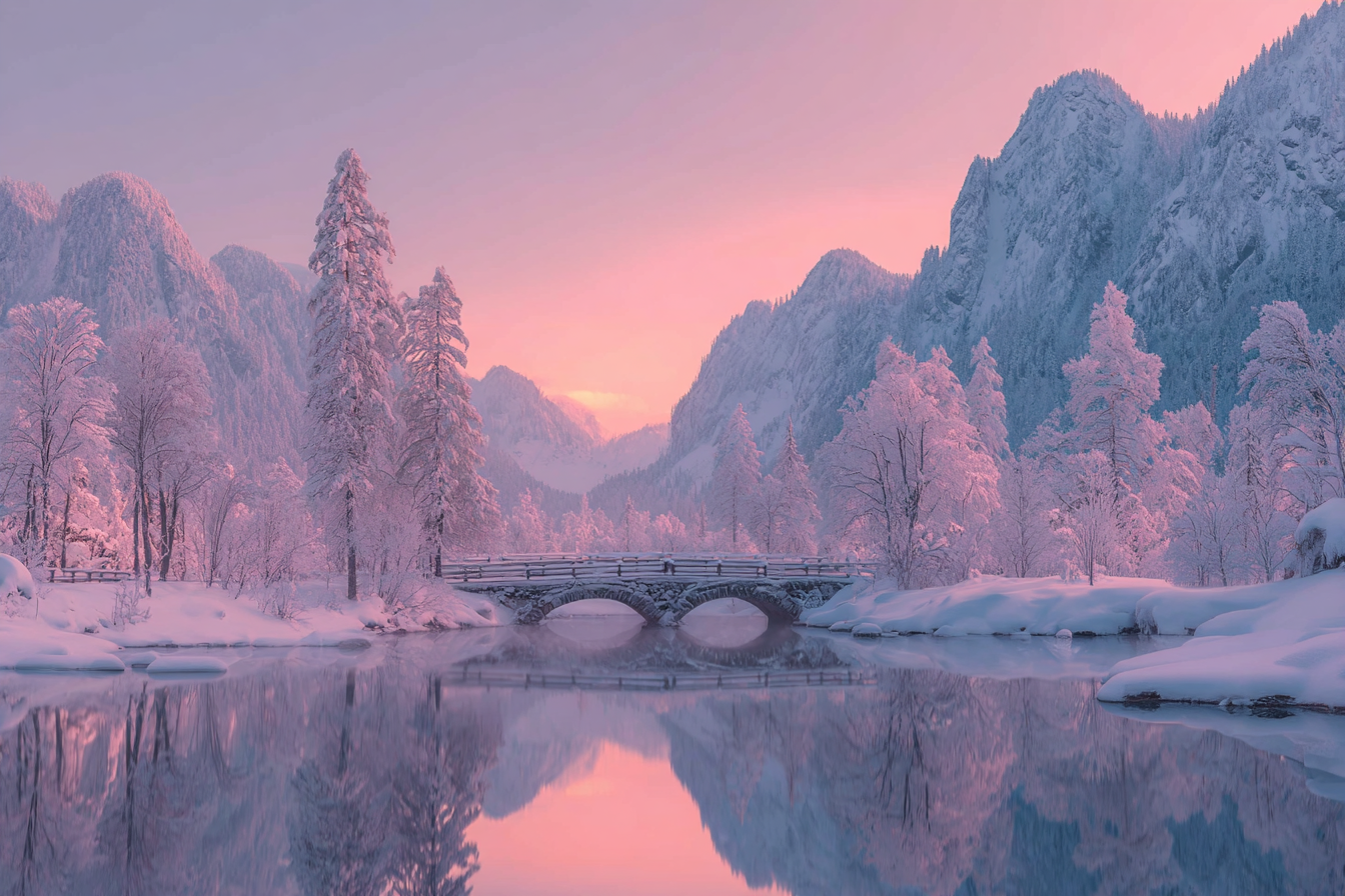 Ruhige Landschaft Mit Schneebedeckten Bäumen Und Fluss | Winter | Jahreszeiten