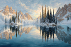 Ruhige Landschaft Mit Schneebedeckten Bergen Und Reflektierendem Wasser | Winter | Jahreszeiten