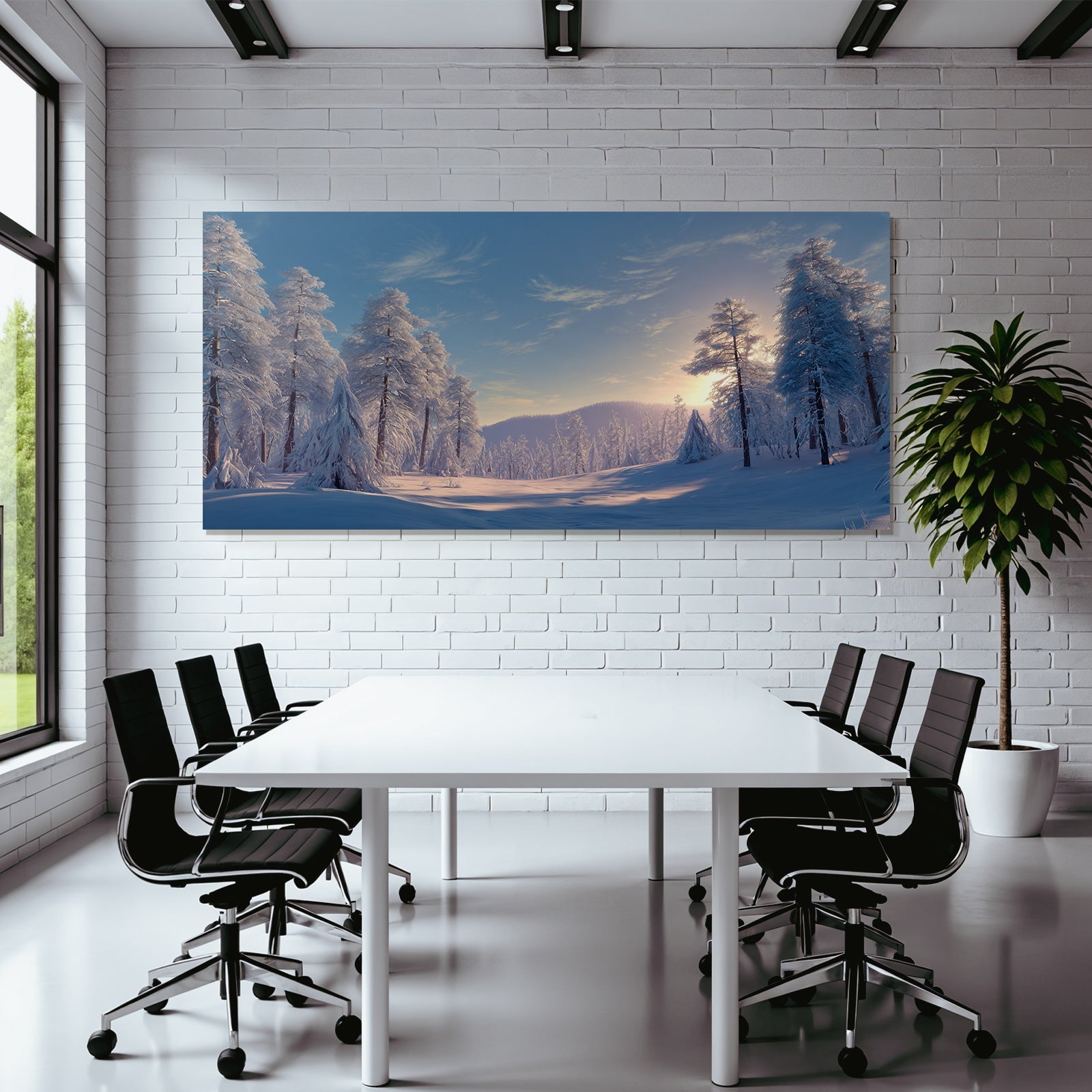Ruhige Landschaft Mit Tannenbäumen Im Schnee Beleuchtet Von Der Sonne