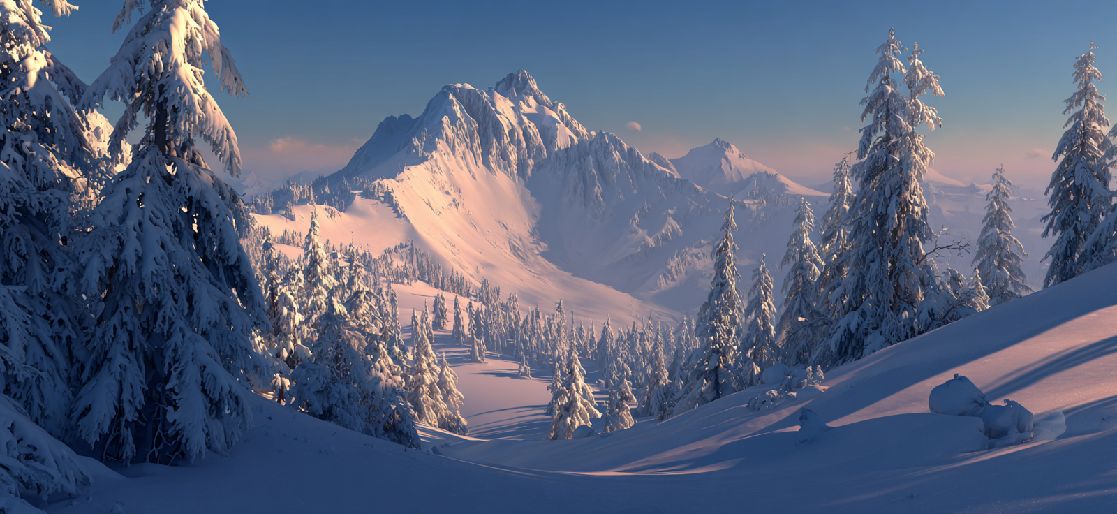 Ruhige Schneelandschaft Mit Bergen Und Tannen Im | Winter | Jahreszeiten