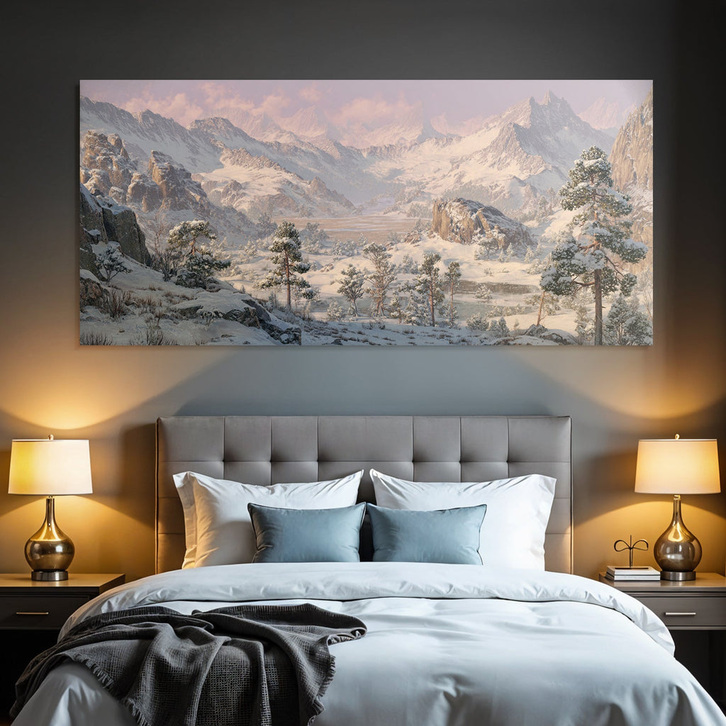 Sanfte Szene Mit Schneebedeckten Bergen Und Felsen