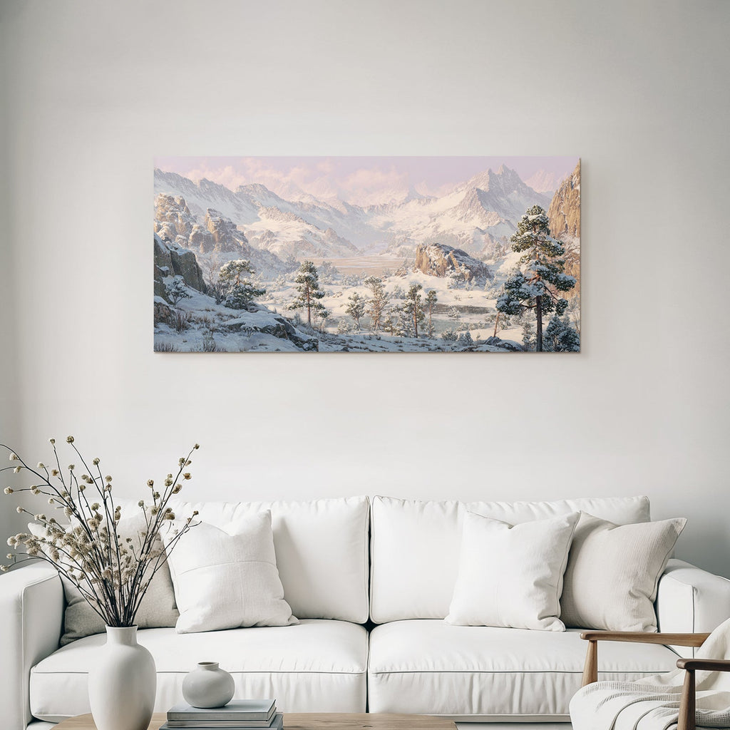 Sanfte Szene Mit Schneebedeckten Bergen Und Felsen