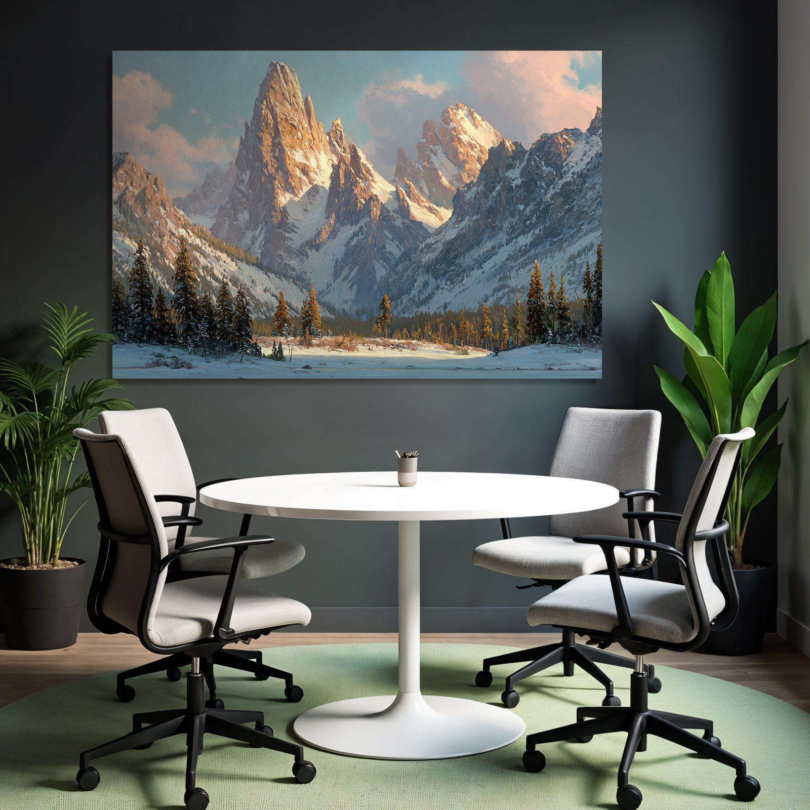 Schneebedeckte Berglanschaft Mit Tannenbäumen Früher Morgenlicht