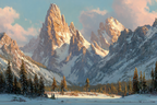 Schneebedeckte Berglanschaft Mit Tannenbäumen Früher Morgenlicht | Winter | Jahreszeiten