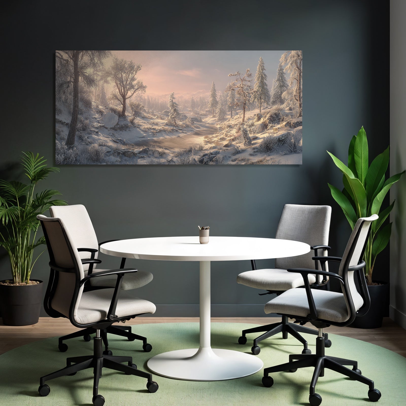 Schneebedeckte Landschaft Mit Reflektierendem Wasser