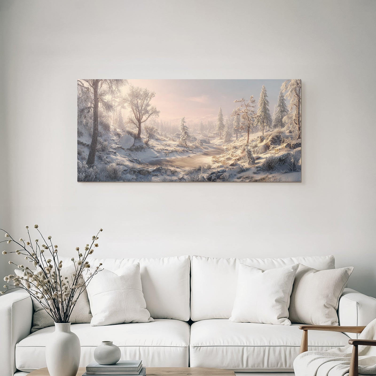 Schneebedeckte Landschaft Mit Reflektierendem Wasser