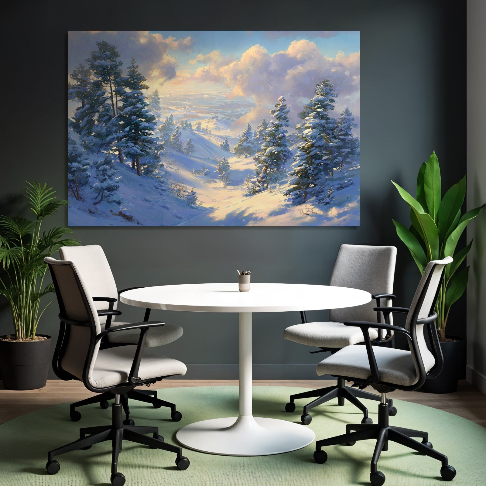 Schneebedeckte Tal In Landschaft Mit Bäumen Und Himmel