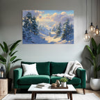 Schneebedeckte Tal In Landschaft Mit Bäumen Und Himmel