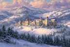Schneelandschaft Mit Burg Im Mountains Dawn Dusk Fantasie Kunst | Winter | Jahreszeiten