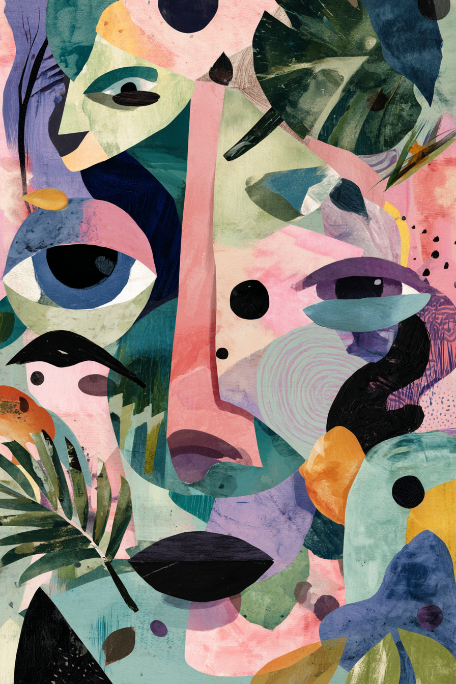 Abstrakte Illustration Mit Shapes Und Faces Farbenspiel | Collagen | Kunstgattungen