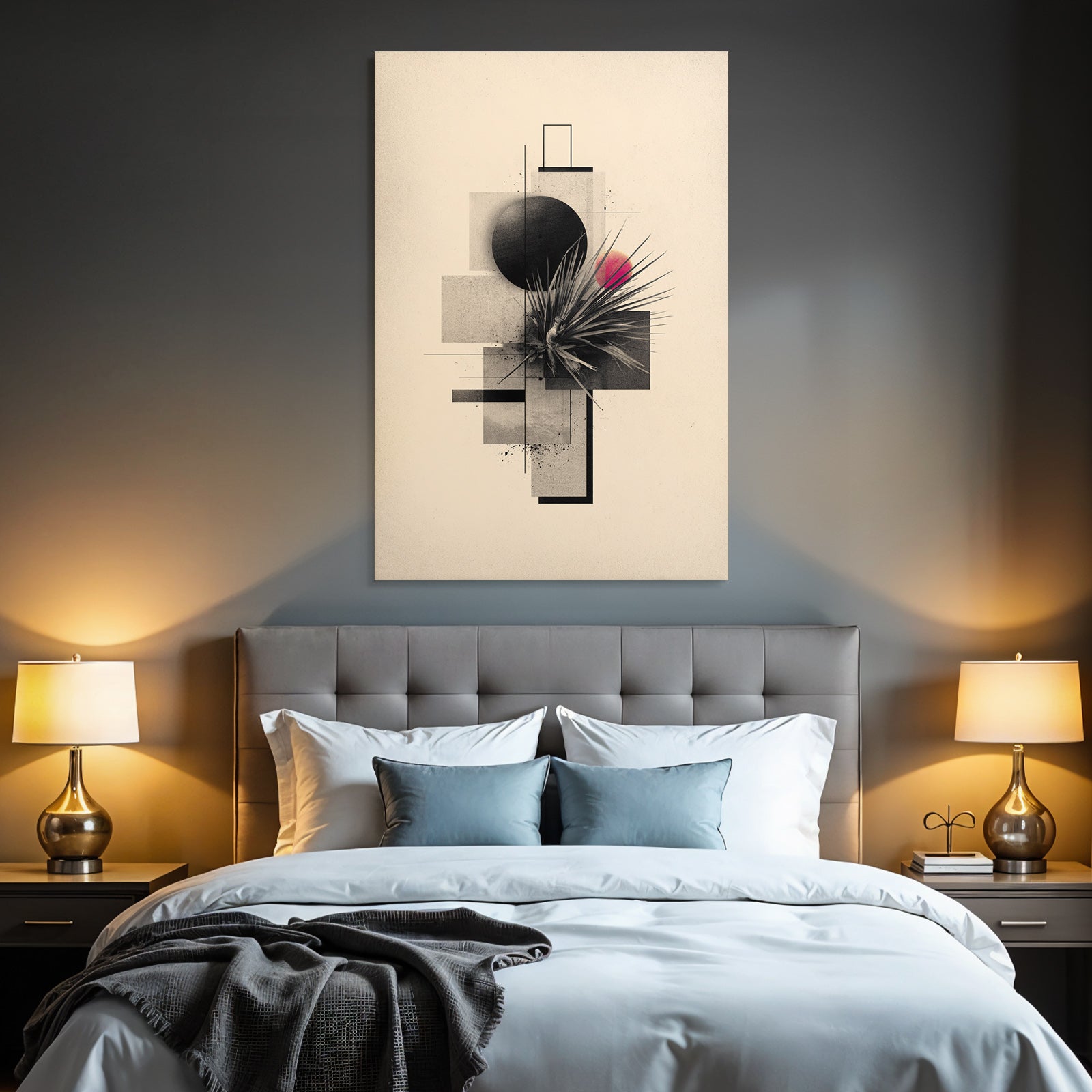 Abstrakte Kunst Geometrische Formen Botanische Elemente Rot Rosa Contrastierend