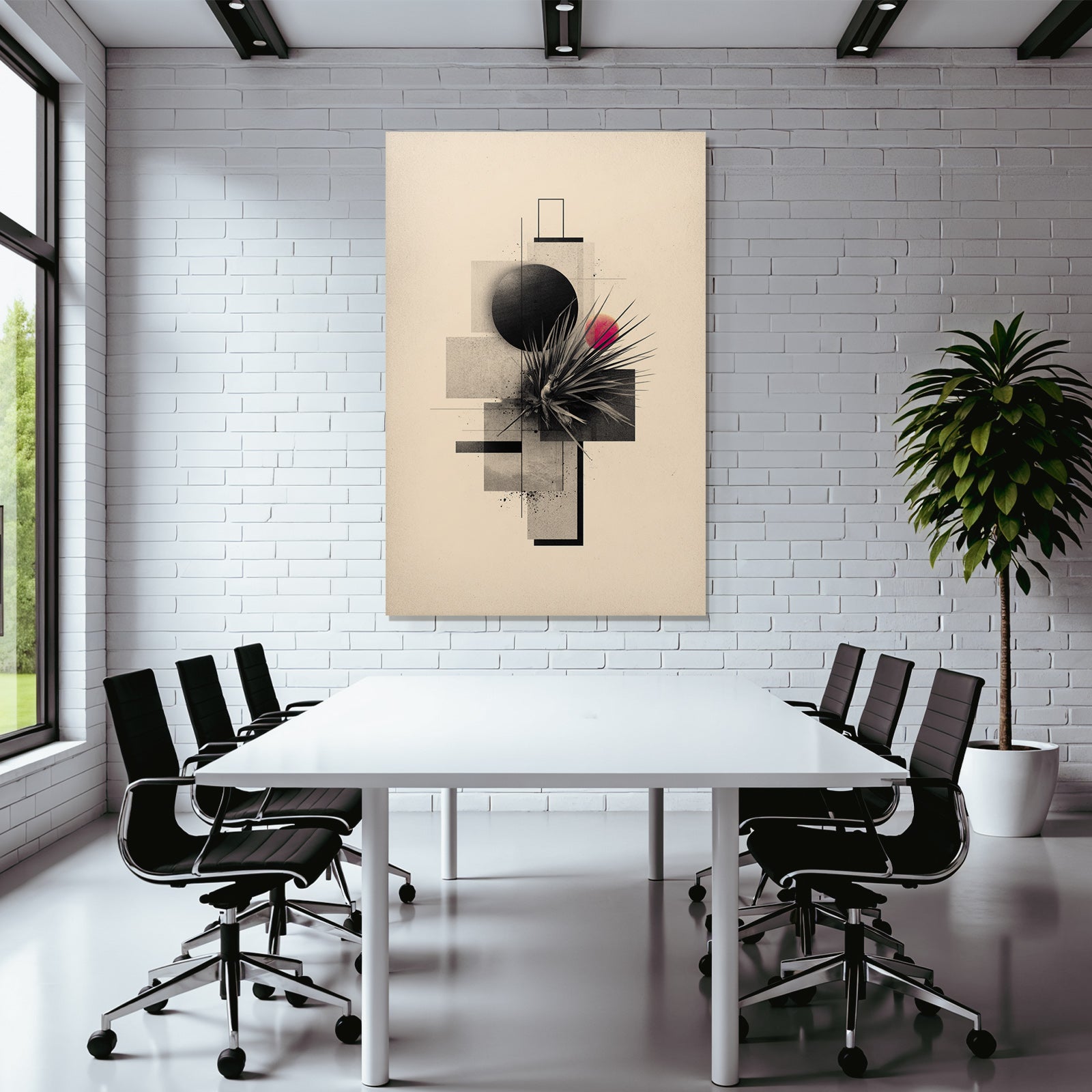 Abstrakte Kunst Geometrische Formen Botanische Elemente Rot Rosa Contrastierend