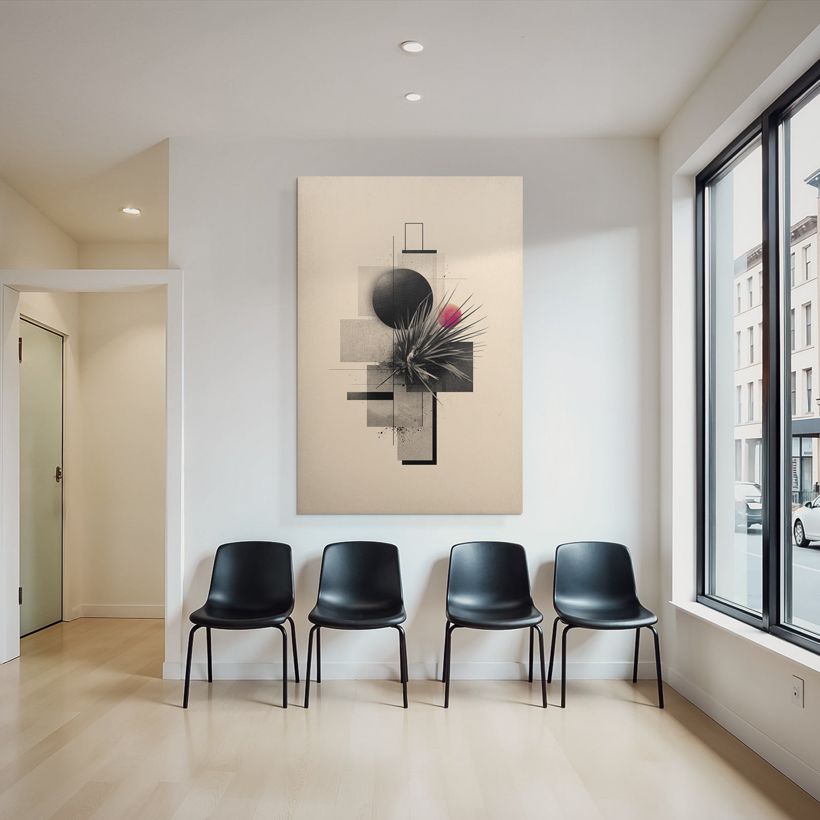Abstrakte Kunst Geometrische Formen Botanische Elemente Rot Rosa Contrastierend