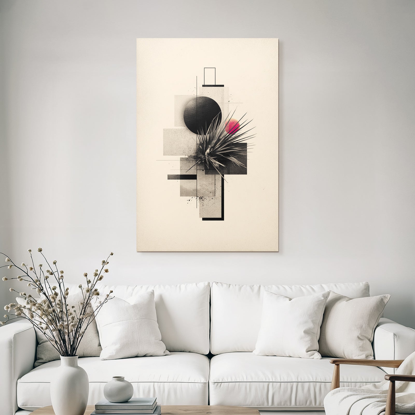 Abstrakte Kunst Geometrische Formen Botanische Elemente Rot Rosa Contrastierend