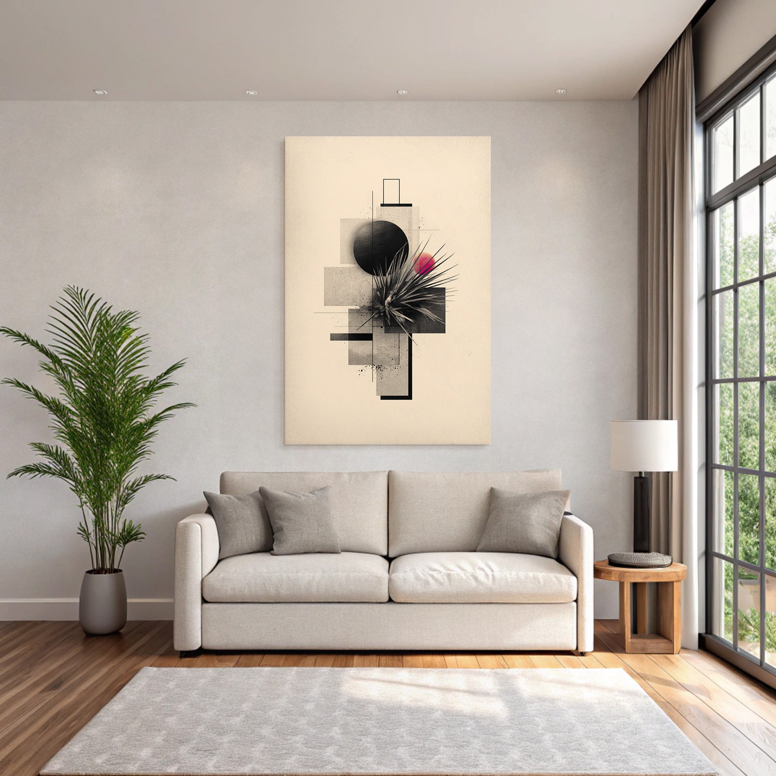 Abstrakte Kunst Geometrische Formen Botanische Elemente Rot Rosa Contrastierend