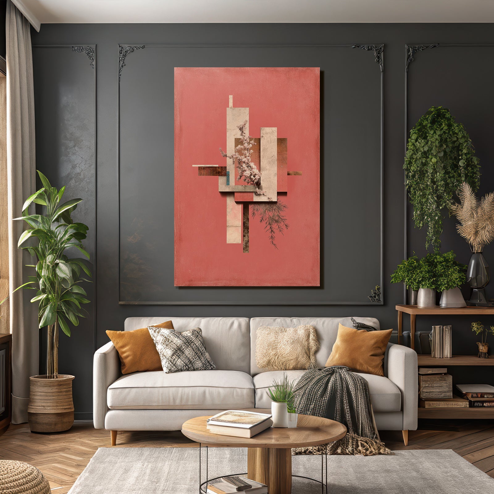 Abstrakte Kunst Geometrische Formen Und Blumenelemente Coralle Background